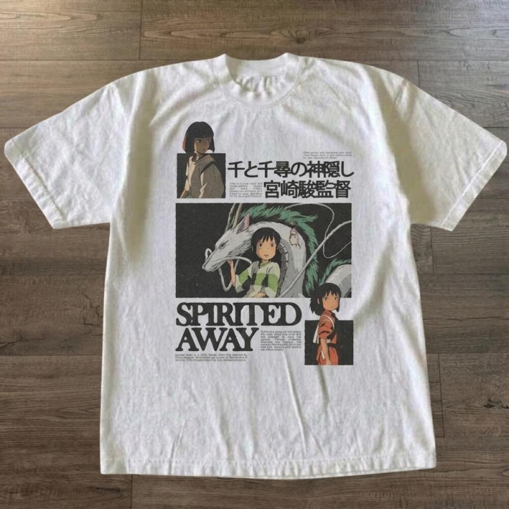 Spirited Away Chihiro Haku Dragon Manga Panel Ghibli White Graphic T-Shirt